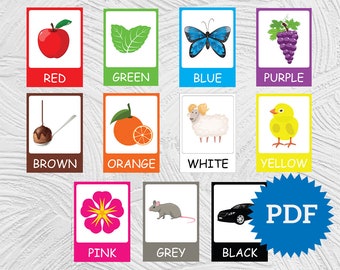 Printable Colour Flash Cards, Color learning cards,  Preschool Educational Materials, Pre-School Homeschool Activity, Color learning cards