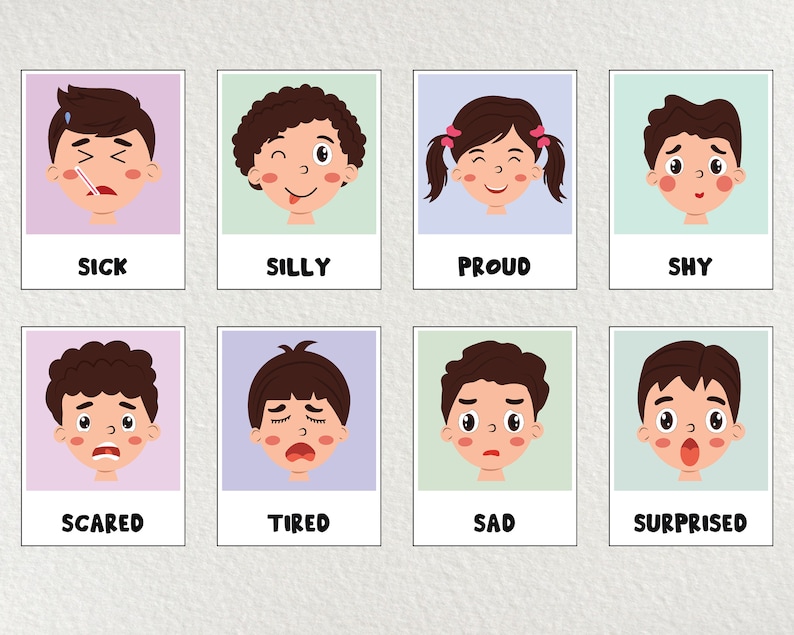 Feelings Faces Flashcards, Emotion Flashcards, Kids Emotions and