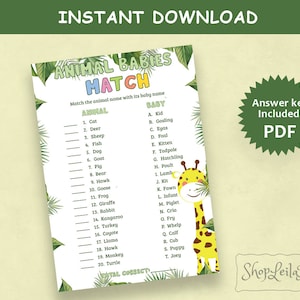 Baby Animal Match, Baby Animals Name Game, Name the Baby Animal Game, Baby Animal Name Quiz, Who&#39;s My Mama Instant Download, Digital File,