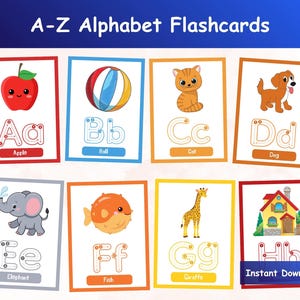 Alphabet Flashcards,  ABC Flashcards, Educational Cards, A-Z Cards, Alphabet Learning Cards, Kindergarten, Preschool Activity, Alphabet