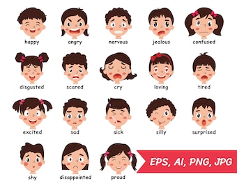 Sentiments visages pour enfants Png, heureux, clipart émotions, en colère, clipart éducatif, émotions enfants maternelles, expressions d'enfants, visages d'enfants
