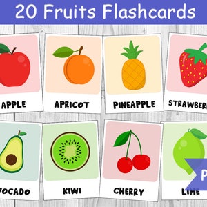 Toddler Fruits Flash Cards, 20 Nomenclature Cards, Homeschool Materials, PDF Printable FlashCards, Educational Printable Cards,