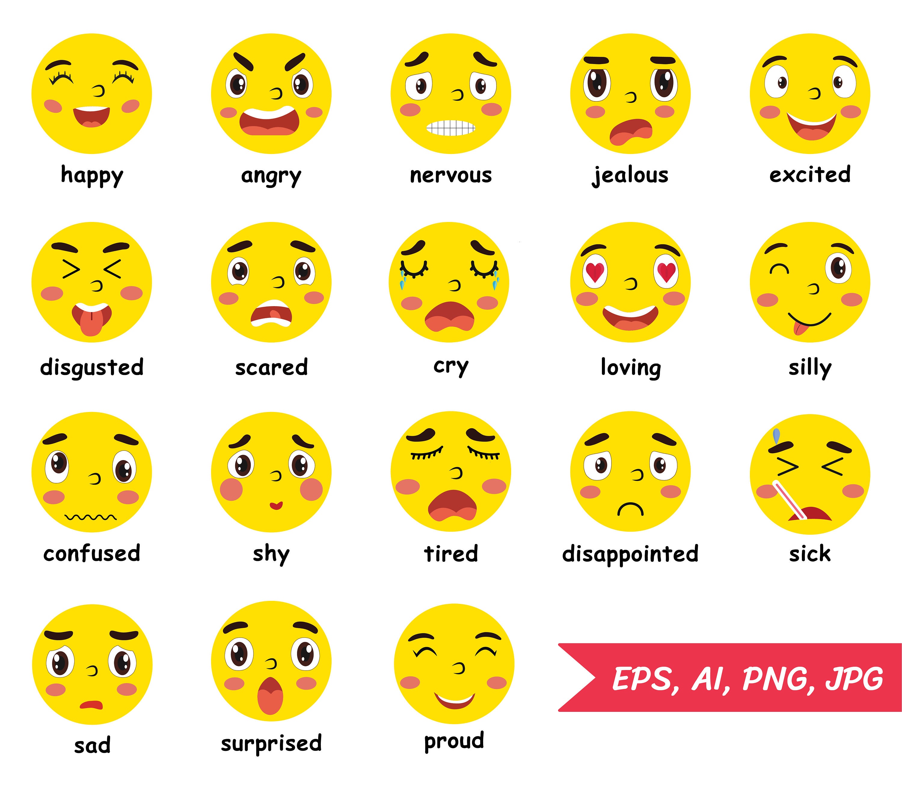 Feelings Faces Kids Png Emoji Clipart Emotions Clipart - Etsy Ireland