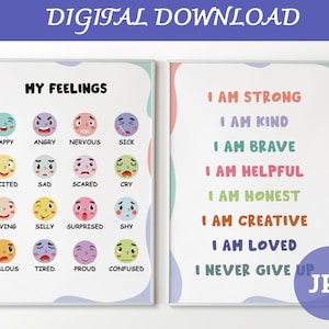 Feelings Poster, Emotions Chart, Playroom Wall Art, Classroom Art, Educational Posters,My Feelings Print, Emotions Emojis,  Feeling Chart,