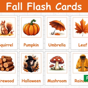30 fiches d'automne pour enfants, fiches de vocabulaire sur le thème de l'automne, fiches d'apprentissage saisonnier, fiches de vocabulaire, activités préscolaires, PDF imprimable