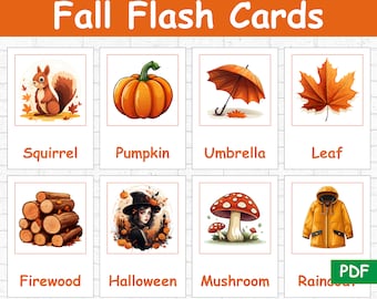 30 Fall Flashcards for Kids,  Autumn-themed Vocabulary Cards, Seasonal Learning Cards, Vocabulary Cards, Preschool Activities, Printable PDF