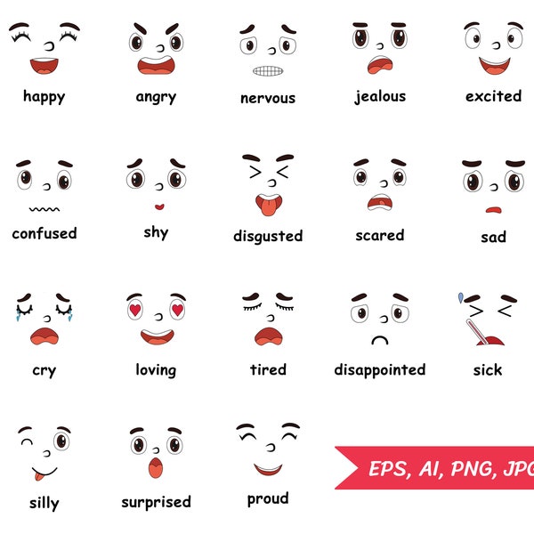 Feelings Faces Kids Png, Happy, Emotions Clipart, Angry, Educational Clipart, Kids Emotions Kindergarten, Kids Expressions, Kids Faces