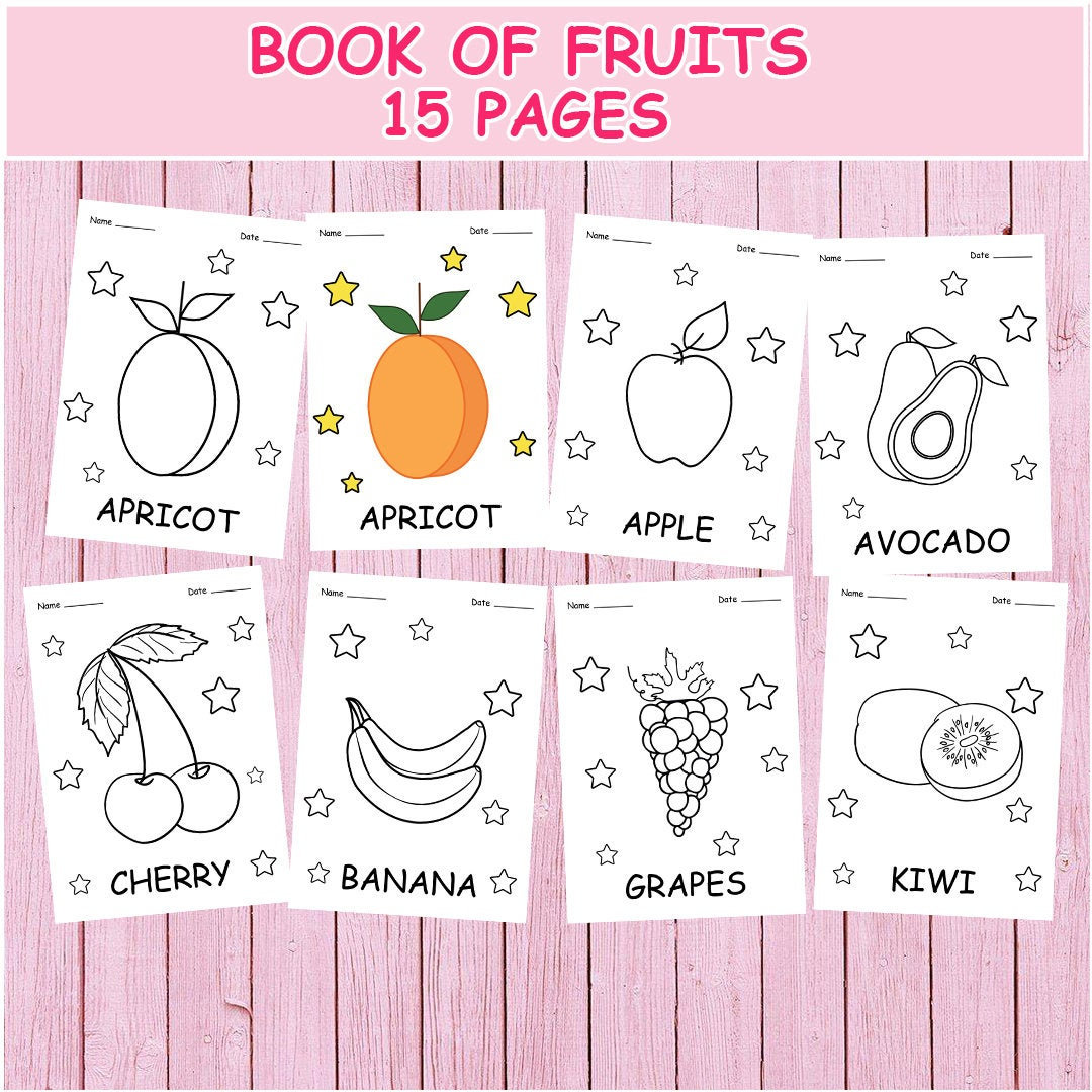 15 Fruits Coloring Pages, Fruits Coloring Sheets, Printable Fruit Activity Coloring Pages, Printable Coloring Pages, Instant Download File