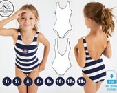 PATTERN Girl 39 s Swimsuit One Piece, Pattern Sewing, PDF, Pack Size 1y 2y 4y 6y 8y 10y 12y, Digital, Instant Download