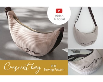 Crescent Bag Sewing Pattern, PDF digital sewing pattern with YouTube tutorial | Corduroy bag | Hipbag | Daily bag | DIY