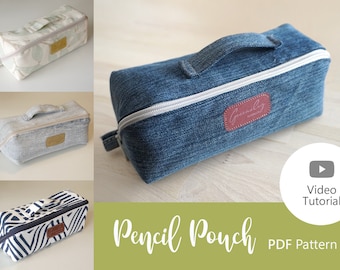 Pencil pouch sewing pattern, PDF digital sewing pattern with Youtube tutorial