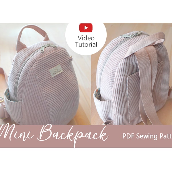 Mini Backpack Sewing Pattern, PDF digital sewing pattern with YouTube tutorial | Corduroy backpack | Daily bag | DIY