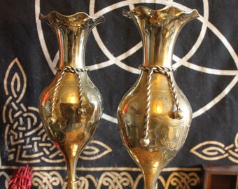 Pair of Brass Altar Vases with beautiful brass rope detailing, Altar Decoration,Wiccan Altar, Pagan Supplies, Sacred Space