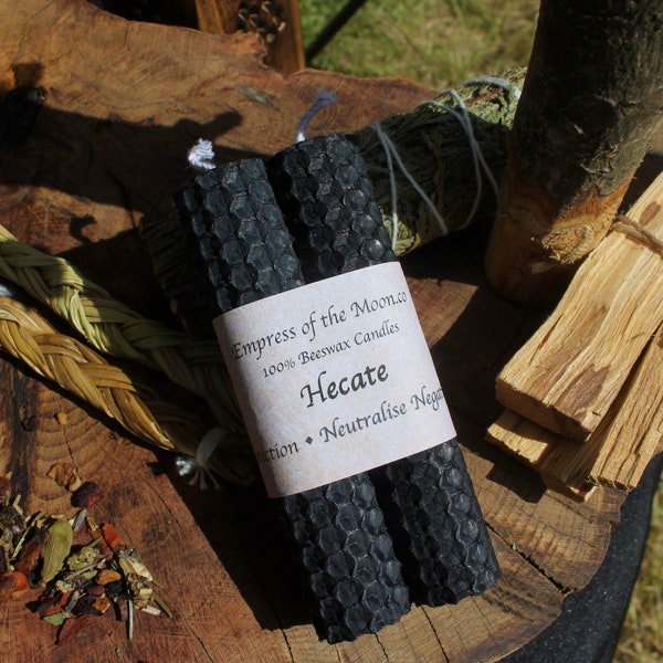 Black Beeswax Spell Candles 4" or 6", Hecate - Protection, Neutralise Negativity, Banish Evil, Ritual Candles, Witchcraft, Wicca