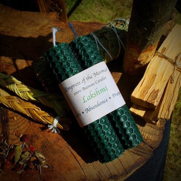 Candele di incantesimo di cera d'api verde scuro 4" o 6", Lakshmi -Ricchezza, Abbondanza, Prosperità, Magia del denaro, Buona fortuna, Candele rituali, Stregoneria