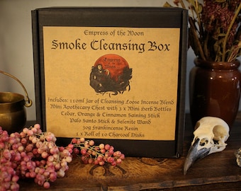 Smoke Cleansing Box: Spiritual Ritual Kit with Herbs, Resins, Crystal, Incense