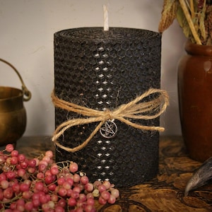 Black Beeswax Pillar Candle: Hand-rolled Altar Candle