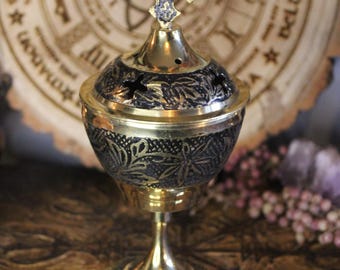 Brass Incense Burner Chalice: Gothic Altar, Ritual Resin Holder