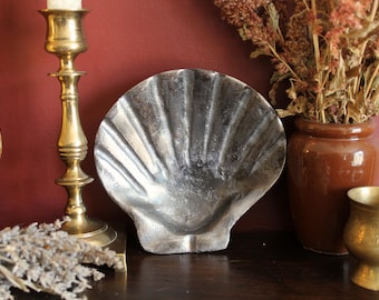 Bol à offrandes en coquillages, argent antique | Décor d'autel de lune, vase rituel