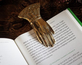 Brass Hand Page Holder: Vintage Book Accessory, Dark Academia Decor