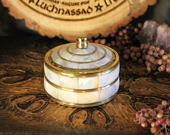 Small Brass & Mother of Pearl Jewellery Pot: Mini Trinket Box | Ring Holder | Altar Storage
