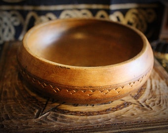 Etched Wooden Bowl, Herb Bowl, Offering Bowl, Altar Decor