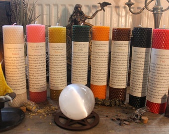Rolled Beeswax Sabbat Candles: Wheel of The Year, Pagan Ritual