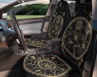 Celestial boho Car Seat Covers Set for Women, Witchy Seat Cover for Vehicle, Black Aesthetic Car Accessory