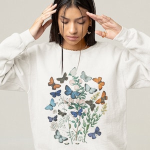 Vintage Butterfly Bouquet Botanical Sweatshirt Unisex Butterfly Sweatshirt