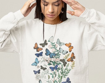Vintage Butterfly Bouquet Botanical Sweatshirt Unisex Butterfly Sweatshirt