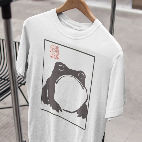 Unimpressed Frog shirt - Grumpy Frog shirt - Japanese Aesthetic by Matsumoto Hoji, Organic Unisex T-Shirt, Vintage Style Art T-shirt