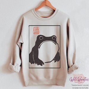 Unimpressed Frog Sweatshirt- Japanese Aesthetic by Matsumoto Hoji, Organic Unisex Sweatshirt, Vintage Style Art Sweatshirt