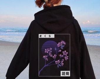 Japanese Sakura Blossom sweatshirt, Synthwave Cherry Blossom shirt, vaporwave Aesthetic Hoodie, Flowers Anime Hoodie