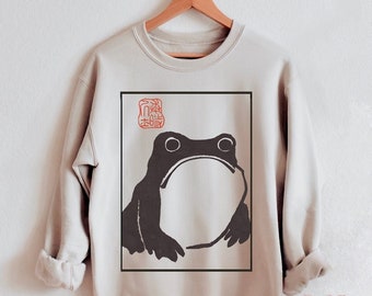 Niet onder de indruk kikker Sweatshirt-Japanse esthetiek door Matsumoto Hoji, organische Unisex Sweatshirt, Vintage Style Art Sweatshirt