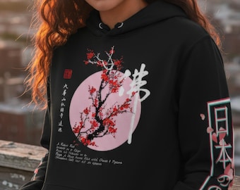 Japanese Blossom Hoodie - Aesthetic Cherry Blossom Floral Anime Unisex Hooded Sweatshirt, Kawaii Clothing, Flowers Pullover Jumper, Spring