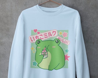 Kawaii Frog, Kawaii sweatshirt, pastel hoodies, cute sweatshirt, oversized sweatshirt, pastel goth, strawberry Unisex