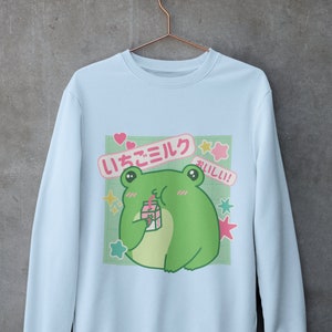 Kawaii Frog, Kawaii sweatshirt, pastel hoodies, cute sweatshirt, oversized sweatshirt, pastel goth, strawberry Unisex