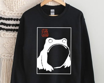 Sudadera de rana no impresionada - Camiseta Camiseta de rana gruñona - Estética japonesa cottagecore de Matsumoto Hoji, Sudadera de arte de estilo vintage