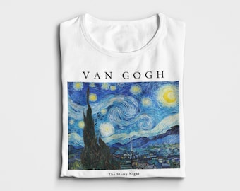 The Starry Night T Shirt di Vincent Van Gogh (1889), girasoli fine art Arte estetica T-shirt unisex