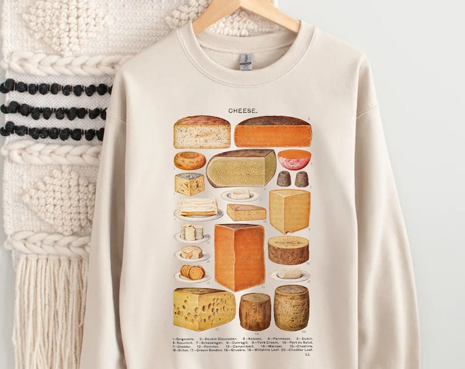 Felpa vintage Cheese Chart, felpa Cheese Lover unisex