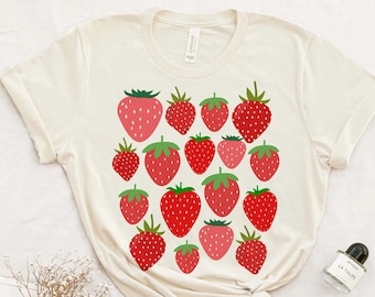 Erdbeer Shirt Erdbeere Kleidung Erdbeere Top Garten Shirt Ästhetische Kleidung Cottagecore Kleidung Botanisches Shirt Erdbeere Print