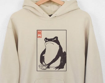 Unimpressed Frog hoodie, Grumpy frog, Japanese Aesthetic by Matsumoto Hoji, Unisex hoodie, Vintage Style Art hoodie