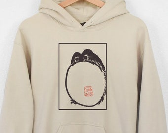 Unimpressed Frog hoodie, Grumpy frog, Japanese Aesthetic by Matsumoto Hoji, Unisex hoodie, Vintage Style Art hoodie