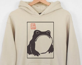 [COMPAGNO]★FROG POP EMBROIDERED HOODIE Frog Peace Sign Hippie Frog Hoodie - Seseable