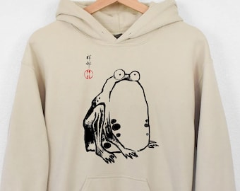 Unimpressed Frog hoodie, Grumpy frog, Japanese Aesthetic by Matsumoto Hoji, Unisex hoodie, Vintage Style Art hoodie
