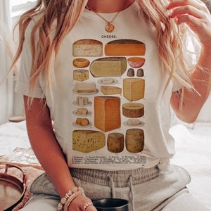 Vintage Cheese Chart T-shirt, Cheese Lover Short Sleeve Tee Unisex