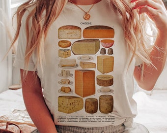 Vintage Cheese Chart T-shirt, Cheese Lover Short Sleeve Tee Unisex