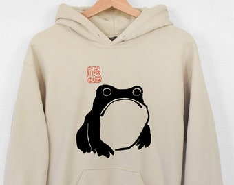 Unimpressed Frog hoodie, Grumpy Frog  funny toad meme Japanese Aesthetic by Matsumoto Hoji,  Vintage Style Art Sweatshirt