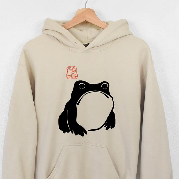Unimpressed Frog hoodie, Grumpy Frog  funny toad meme Japanese Aesthetic by Matsumoto Hoji,  Vintage Style Art Sweatshirt