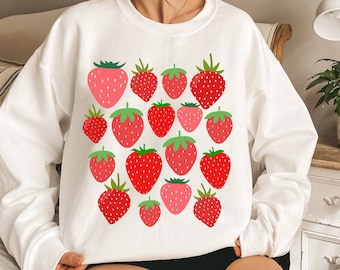 Strawberry Sweatshirt Garden Sweatshirt Botanical Sweatshirt Strawberry Print